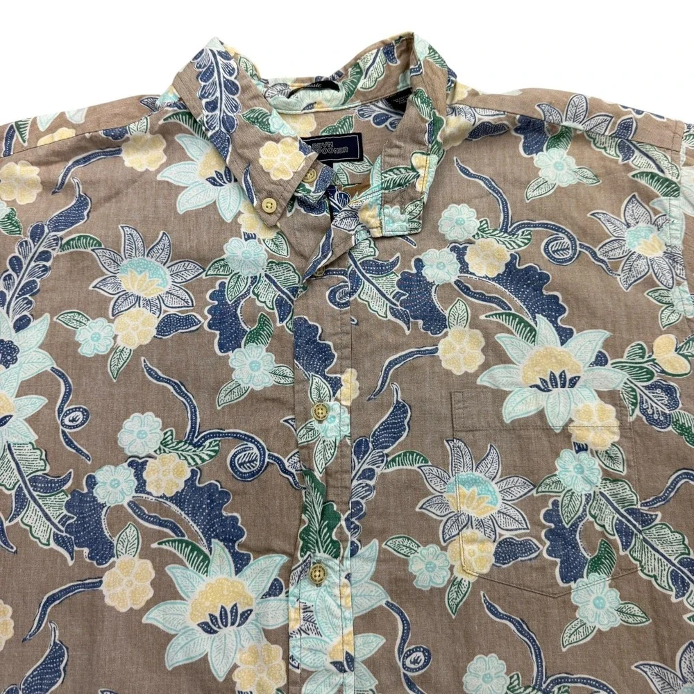 Reyn Spooner Shirt Mens XL Brown Floral Short Sleeve Button Up Cotton Hawaiian